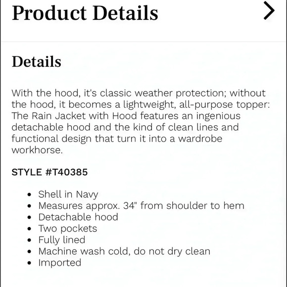 Cole Haan Signature Men's Large Classic Removable Hood Rain Jacket, Navy - Picture 7 of 7